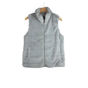 New Jess‎ Lea Plush Faux Fur Zip Up Vest size Medium Light Gray